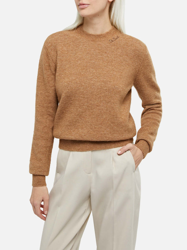 Woman stretch yarn camel sweater Sorbonne