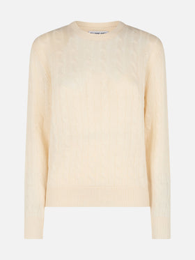 Woman off-white cashmere blend cable knit sweater Sorbonne