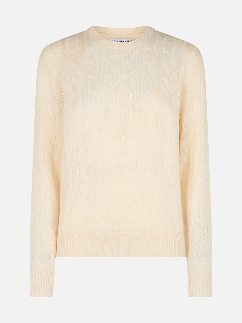 Woman off-white cashmere blend cable knit sweater Sorbonne