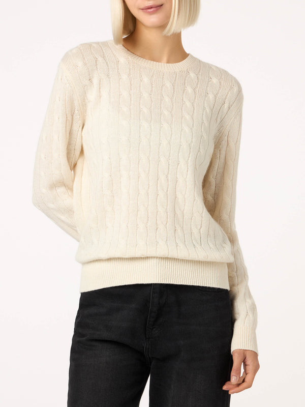 Woman off-white cashmere blend cable knit sweater Sorbonne