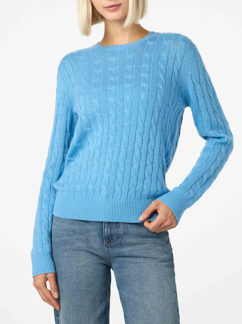 Woman cashmere blend cable knit dust blue sweater Sorbonne