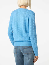 Woman cashmere blend cable knit dust blue sweater Sorbonne