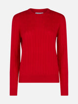 Maglione da donna rosso in maglia a trecce in misto cashmere Sorbonne