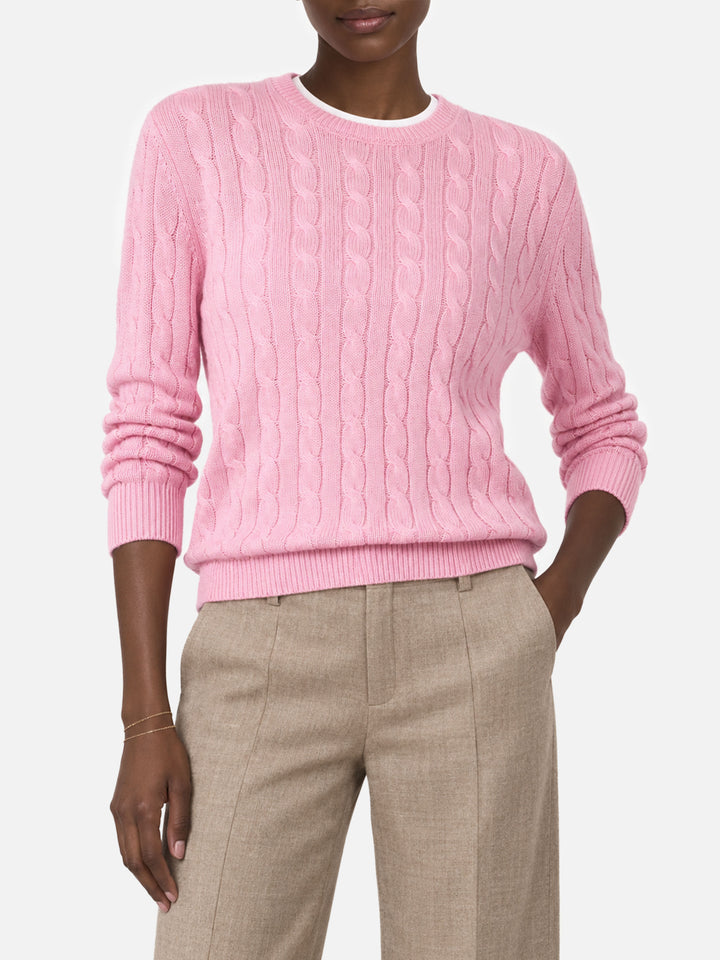 Pull rose Sorbonne en maille torsadée mélange cachemire 