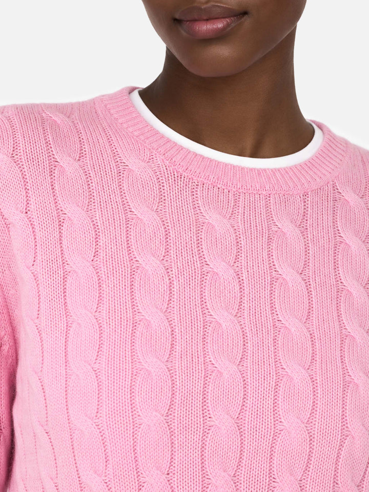 Pull rose Sorbonne en maille torsadée mélange cachemire 