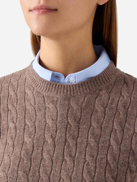 Nut Sorbonne wool crewneck knit with cable stitch