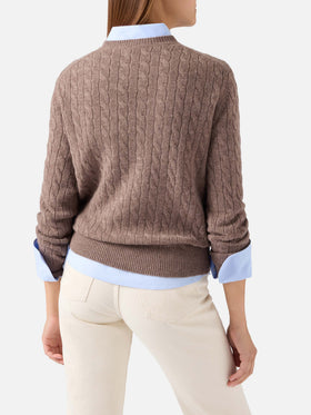 Nut Sorbonne wool crewneck knit with cable stitch