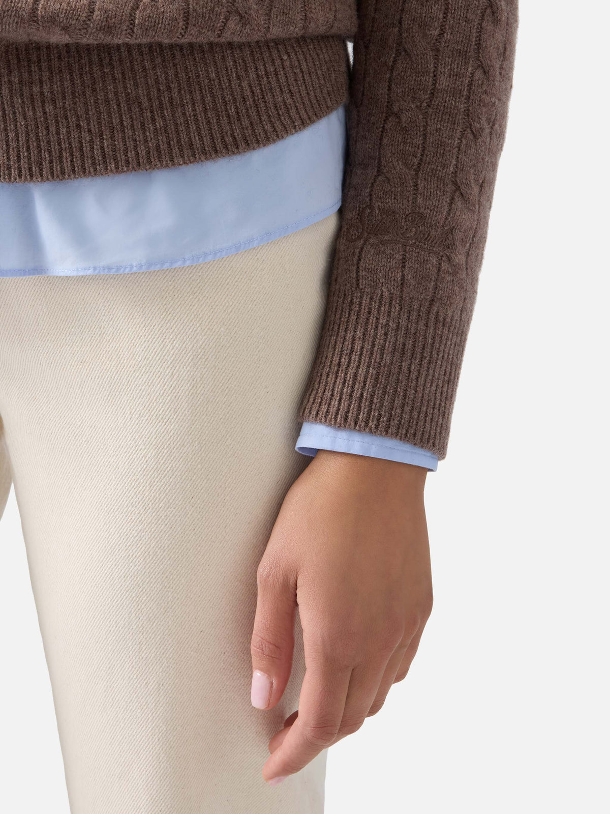 Nut Sorbonne wool crewneck knit with cable stitch
