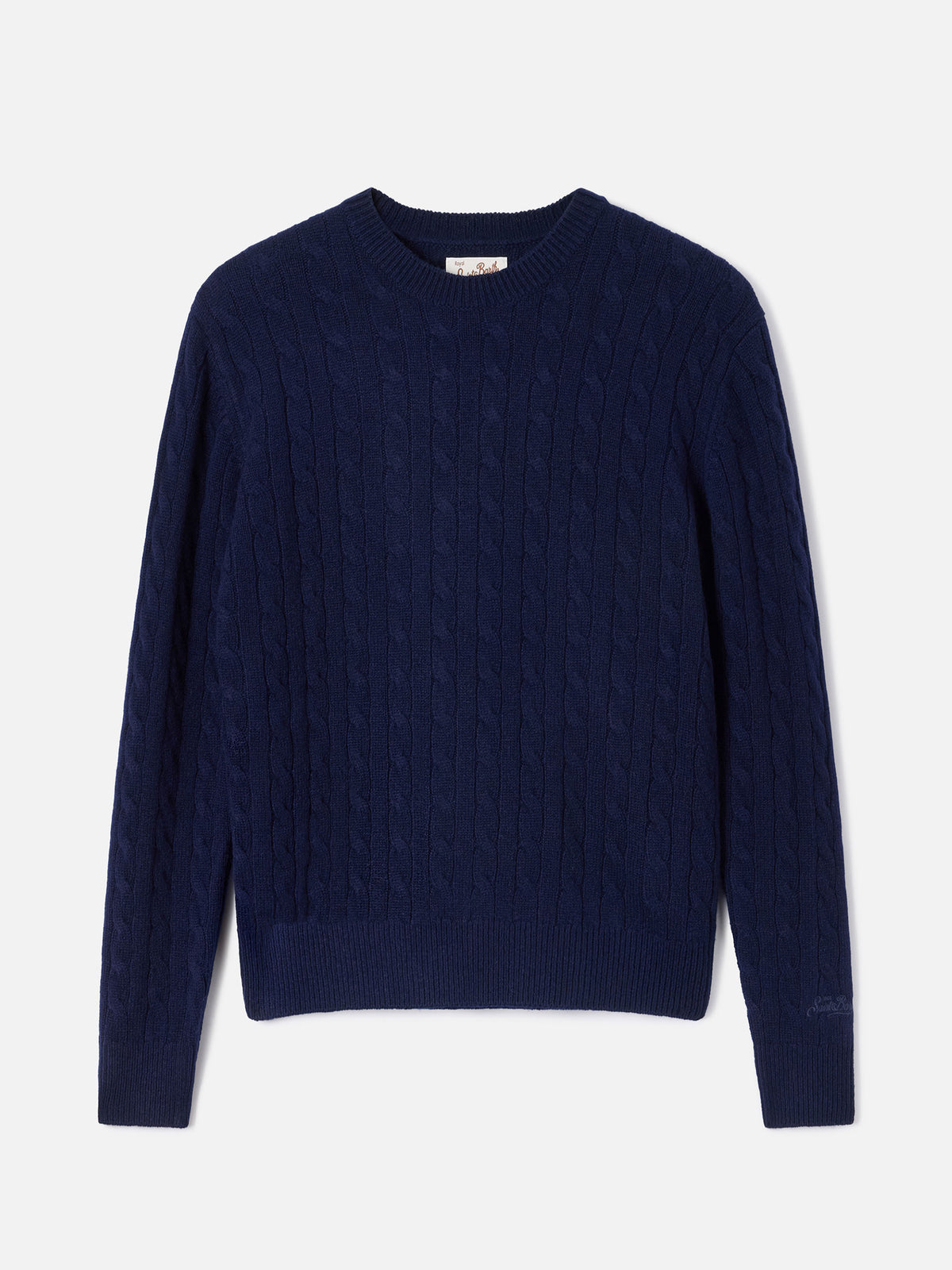 Maglia girocollo Sorbonne blu notte in lana con punto a trecce