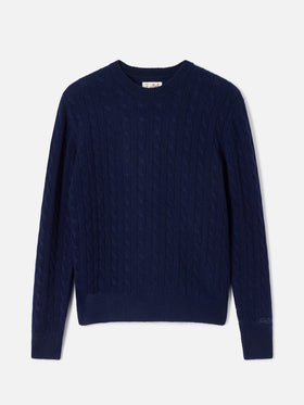 Maglia girocollo Sorbonne blu notte in lana con punto a trecce