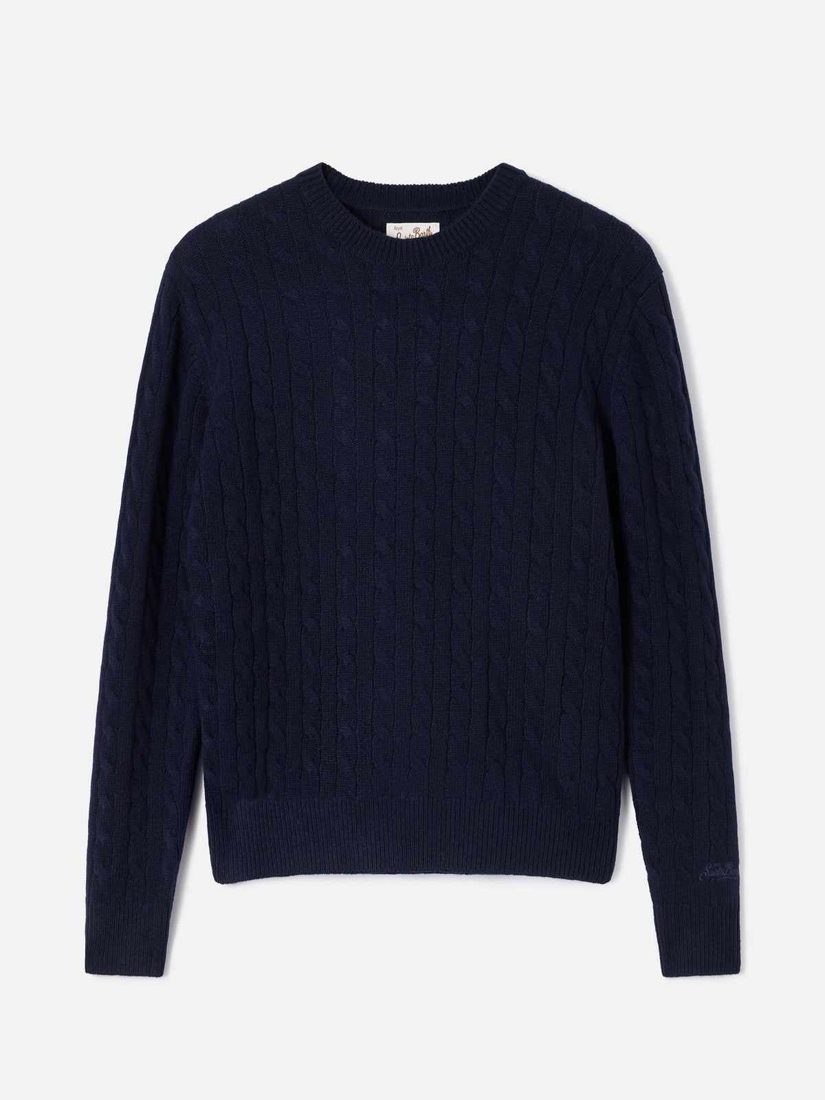 Pull en laine ras du cou Night blue Sorbonne avec point torsadé 