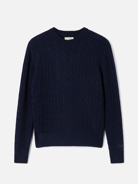 Pull en laine ras du cou Night blue Sorbonne avec point torsadé 