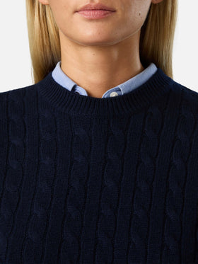 Pull en laine ras du cou Night blue Sorbonne avec point torsadé 