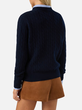 Pull en laine ras du cou Night blue Sorbonne avec point torsadé 