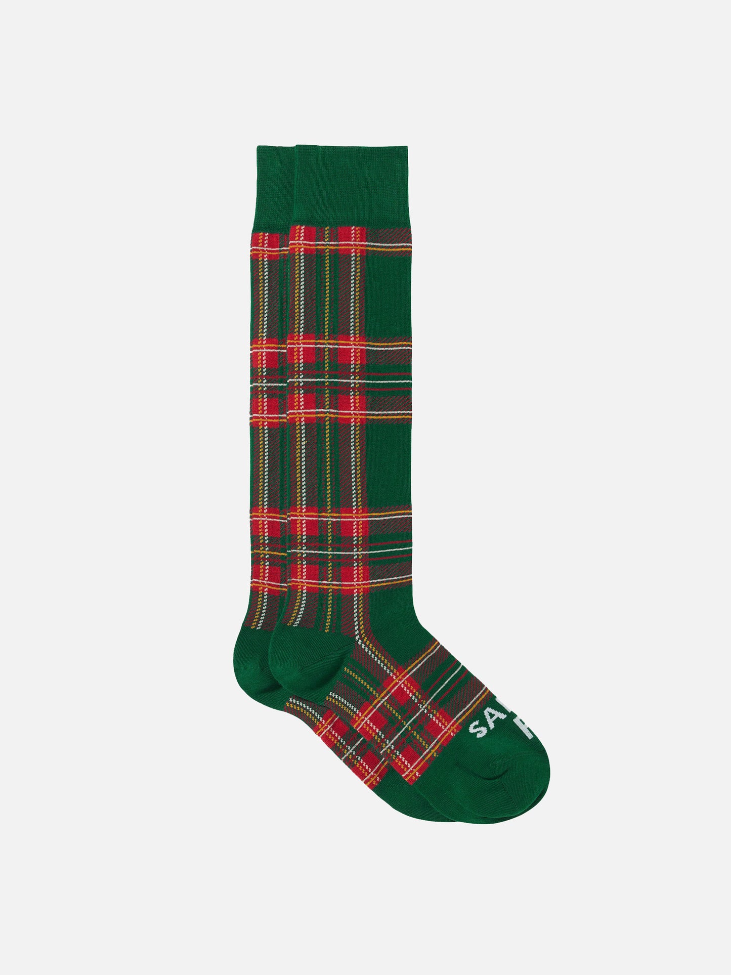 Lange Socken für Jungen mit grünem Tartan-Jacquard