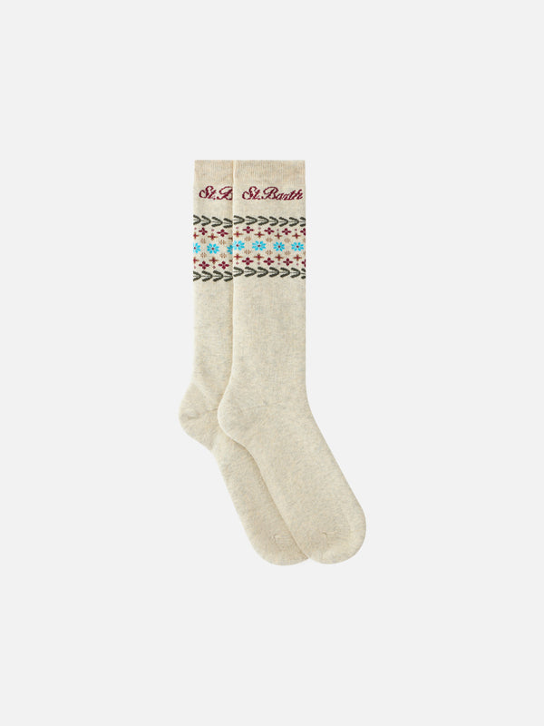 Woman mid-high socks with fair isle print