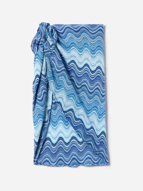 Pareo corto Sery in tessuto raschel degradé azzurro