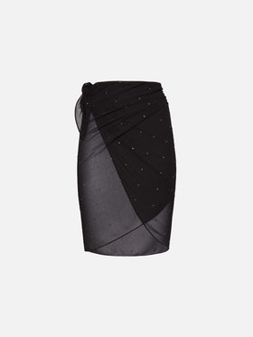Sery short black georgette pareo with rhinestone embellishment - MC2 Saint Barth