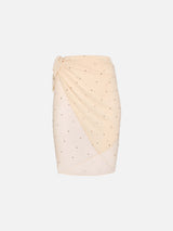 Sery short off-white georgette pareo with rhinestone embellishment