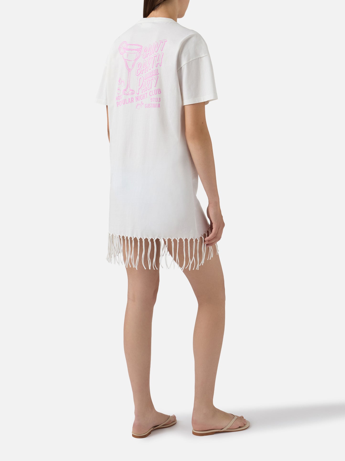 Midi Sereia dress in white with St. Barth Cocktail Party print
