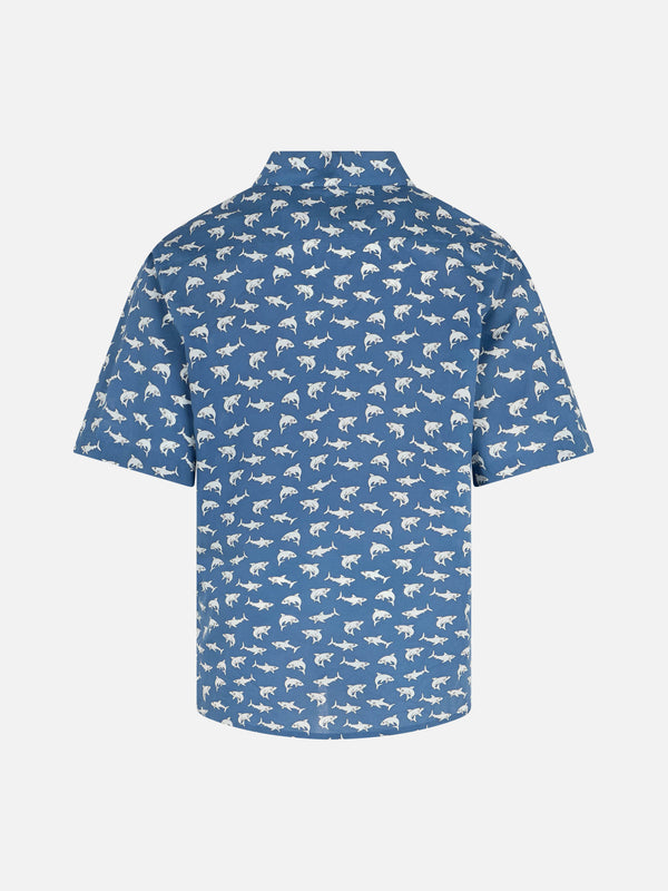 Blue Boy muslin cotton shirt Sharouk with shark print