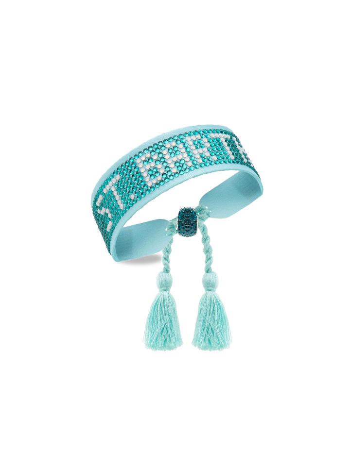 Braccialetto con strass verde acqua con scritta Saint Barth