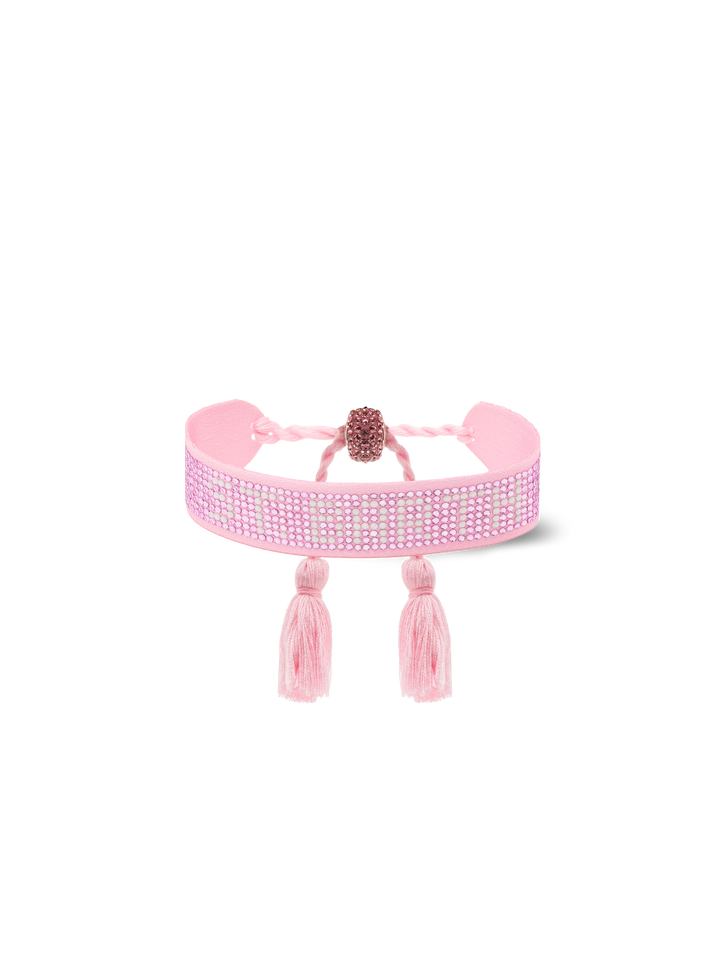 Braccialetto con strass rosa con scritta Saint Barth