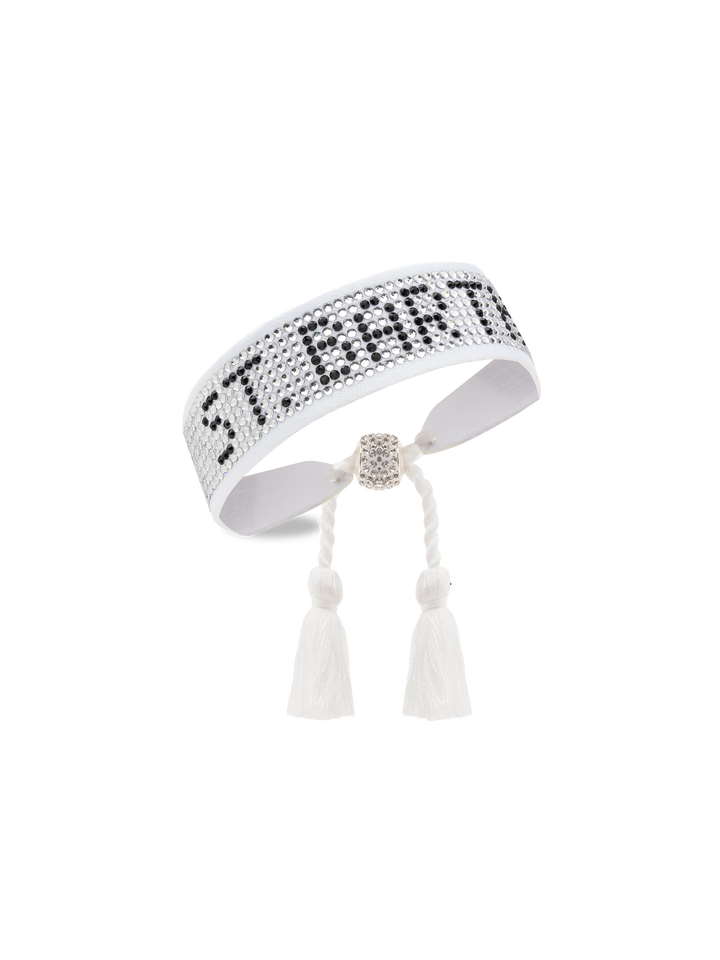 Braccialetto con strass bianchi con scritta Saint Barth
