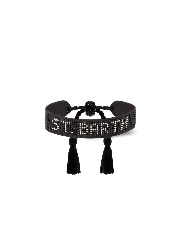 Braccialetto con strass neri con scritta Saint Barth