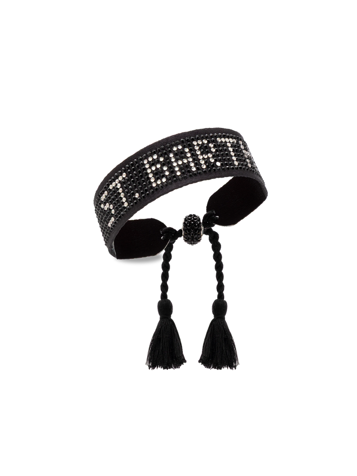 Braccialetto con strass neri con scritta Saint Barth