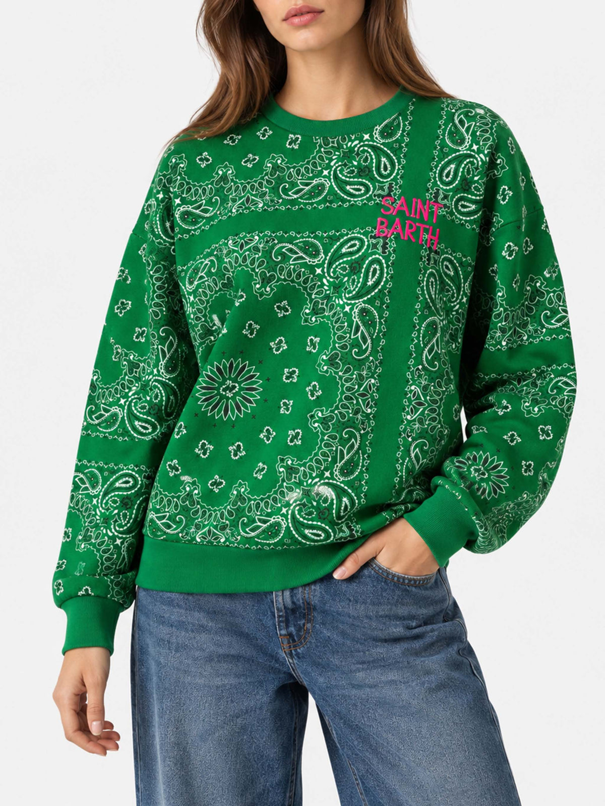 Sweat-shirt en coton Green Stardust avec imprimé bandana 