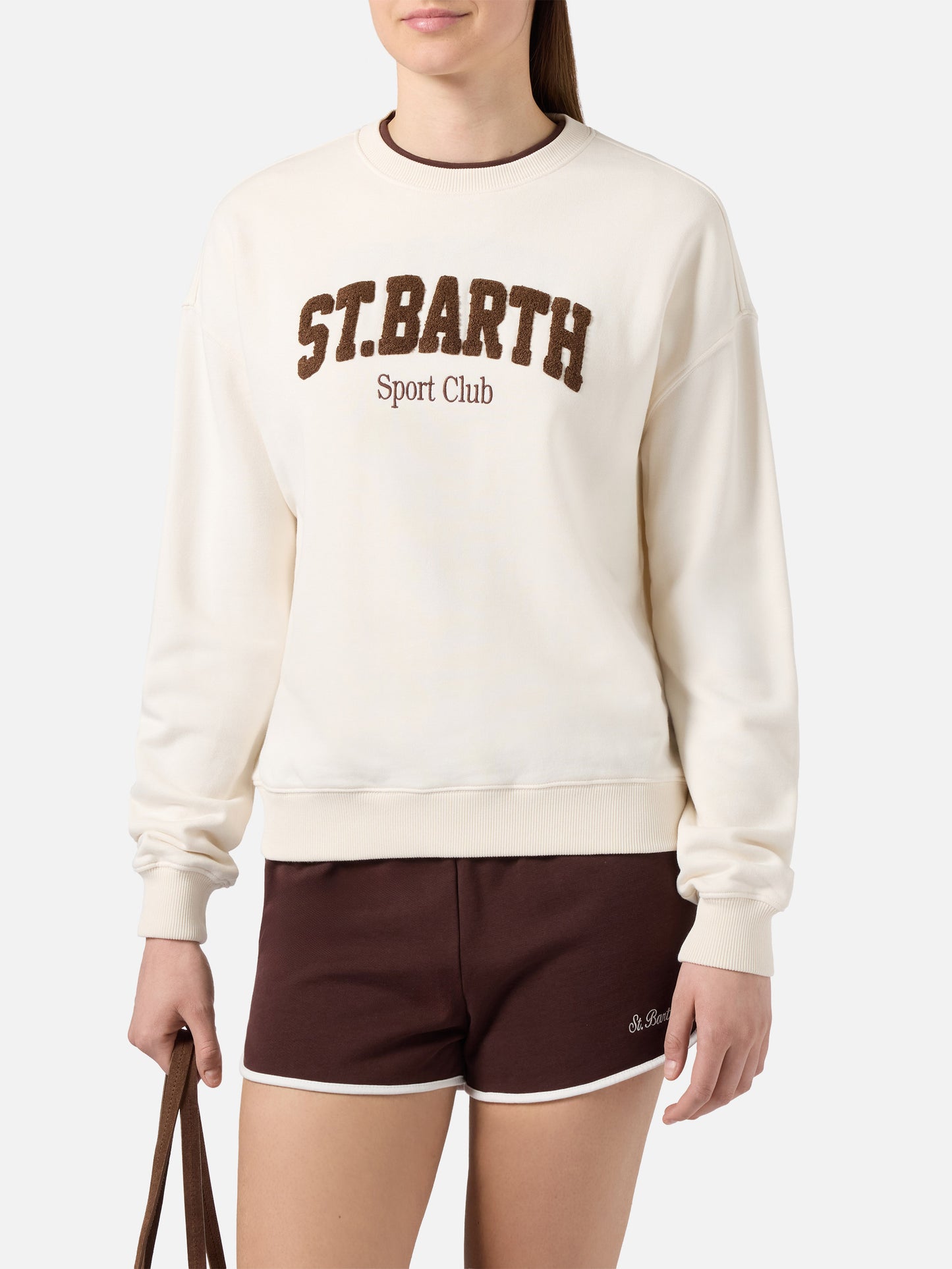 Cream Stardust sweatshirt with raised terry-effect logo and Sport Club embroidery