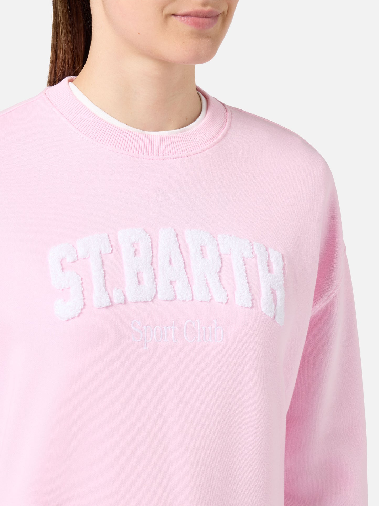 Pink Stardust sweatshirt with raised terry-effect logo and Sport Club embroidery