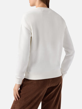 Stardust cotton sweatshirt in white with St. Barth Sport Club flock print