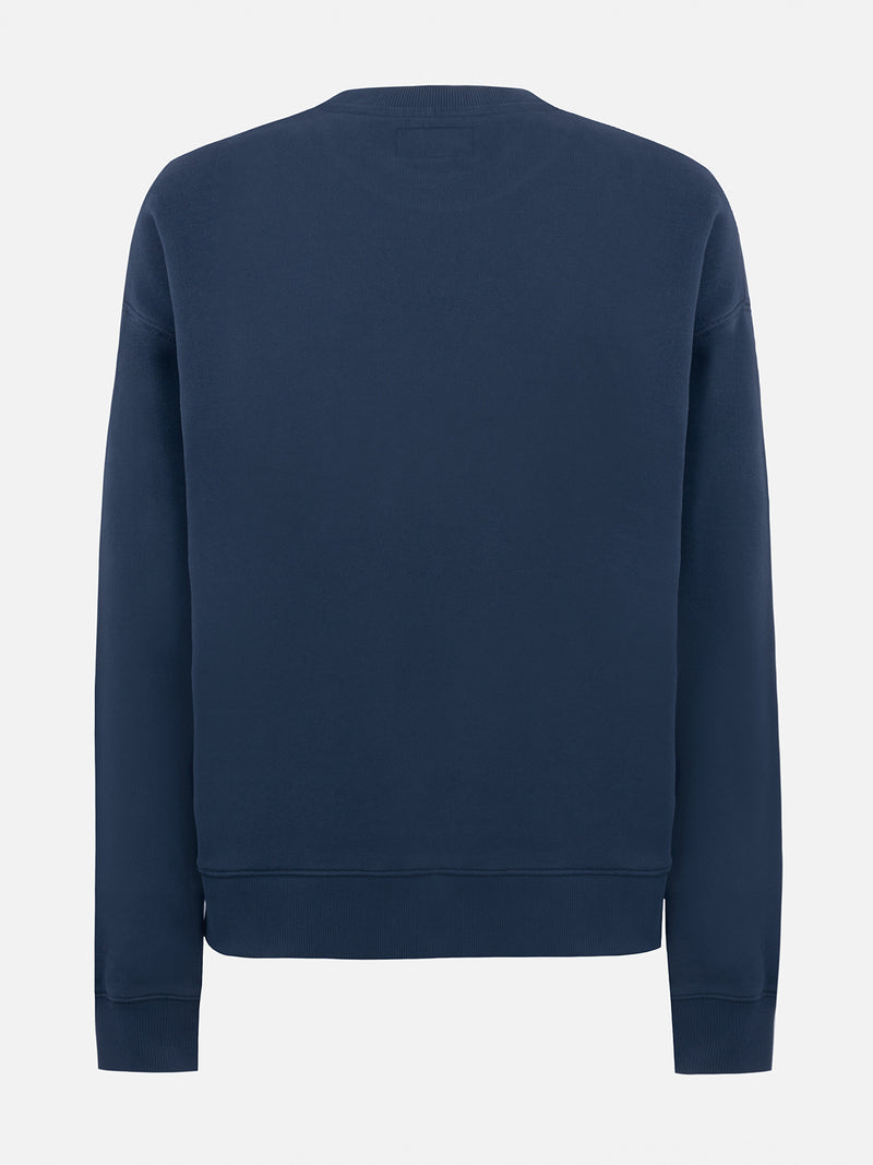 Woman navy blue fleeced cotton sweatshirt Stardust