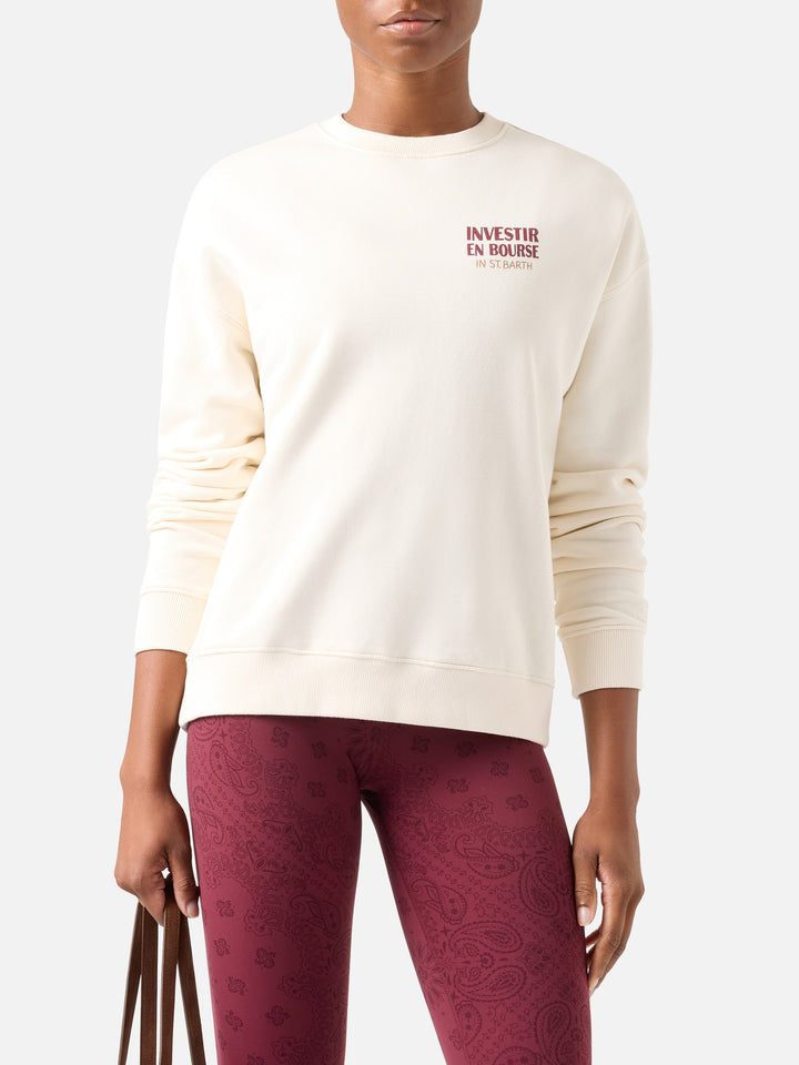 Sudadera con cuello redondo Stardust en algodón blanco con bordado Investir en Bourse 
