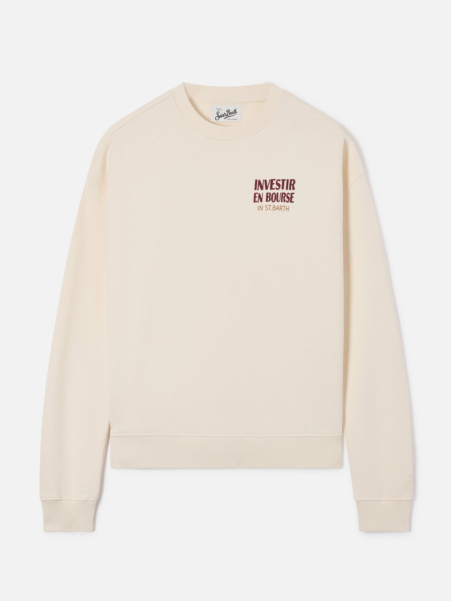 Stardust Rundhals-Sweatshirt aus weißer Baumwolle mit Investir en Bourse-Stickerei 