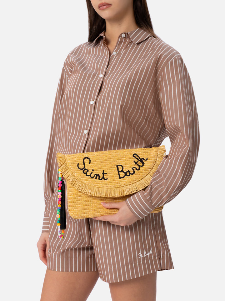 Straw pochette with fruit charms
