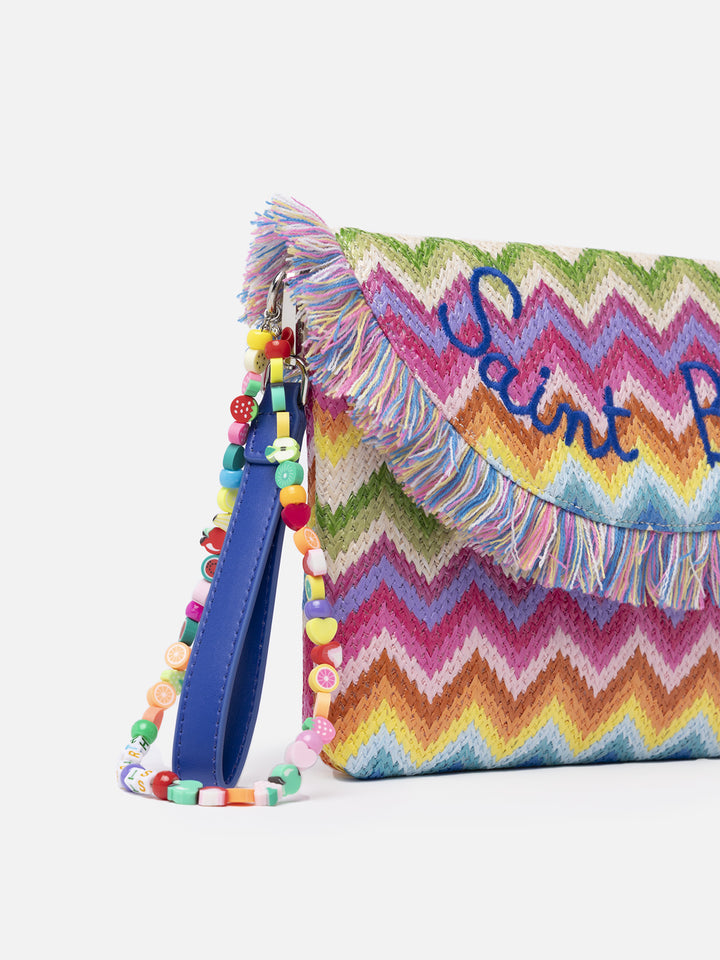 Straw pochette with fruit charms