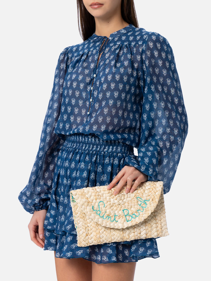 Straw Envelope clutch with Saint Barth embroidery