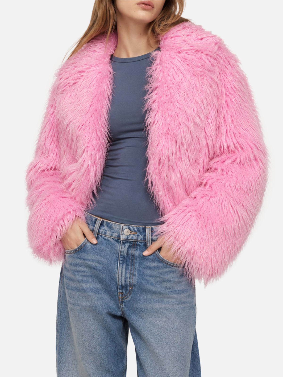 Giacca corta rosa pelosa Sully