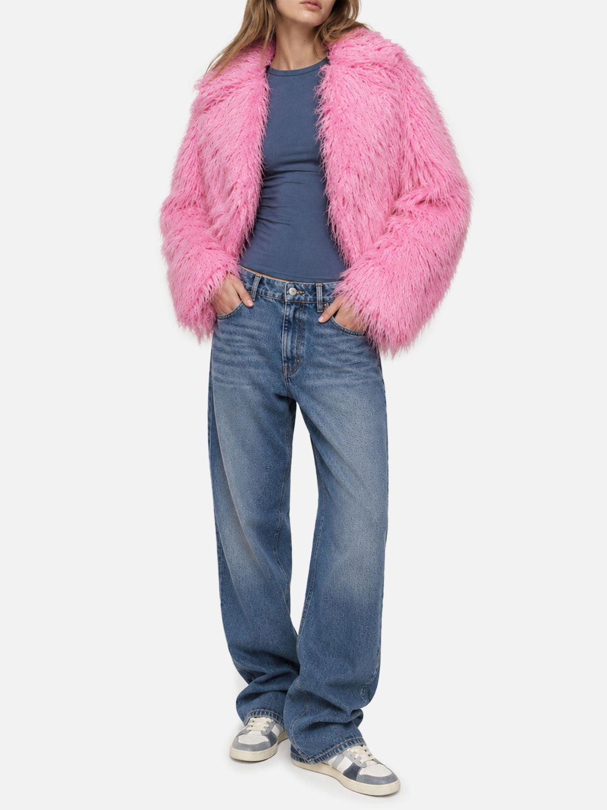 Giacca corta rosa pelosa Sully