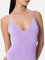 Woman lilac crinkle one piece swimsuit Susanne