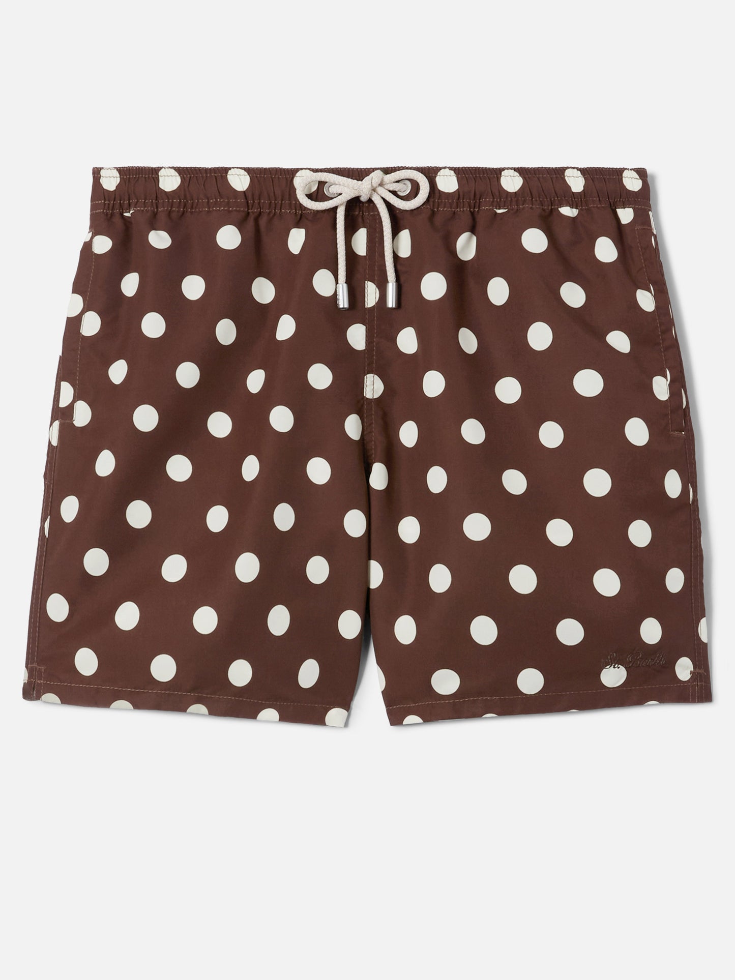 Short de bain Syros marron avec broderie à pois 