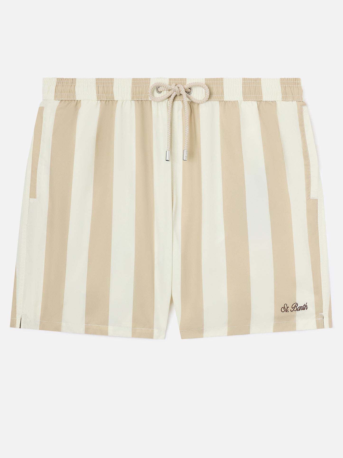 Syros swim shorts with white and beige striped print