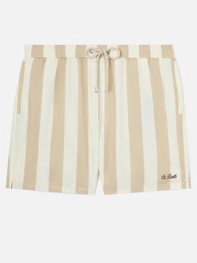 Syros swim shorts with white and beige striped print