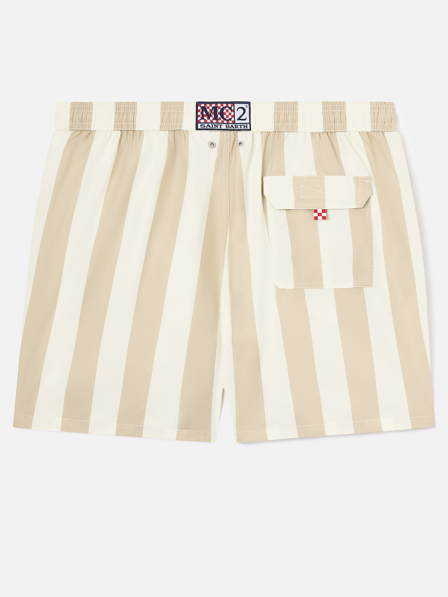Syros swim shorts with white and beige striped print