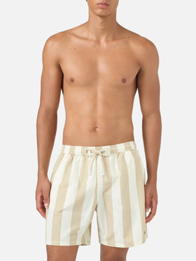 Syros swim shorts with white and beige striped print