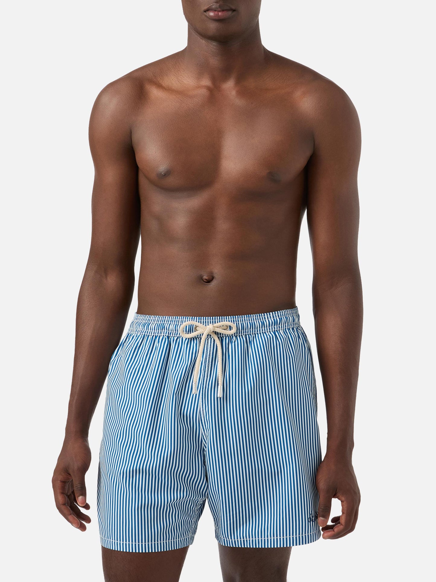 Syros swim shorts with white and blue striped pattern
