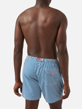 Syros swim shorts with white and blue striped pattern